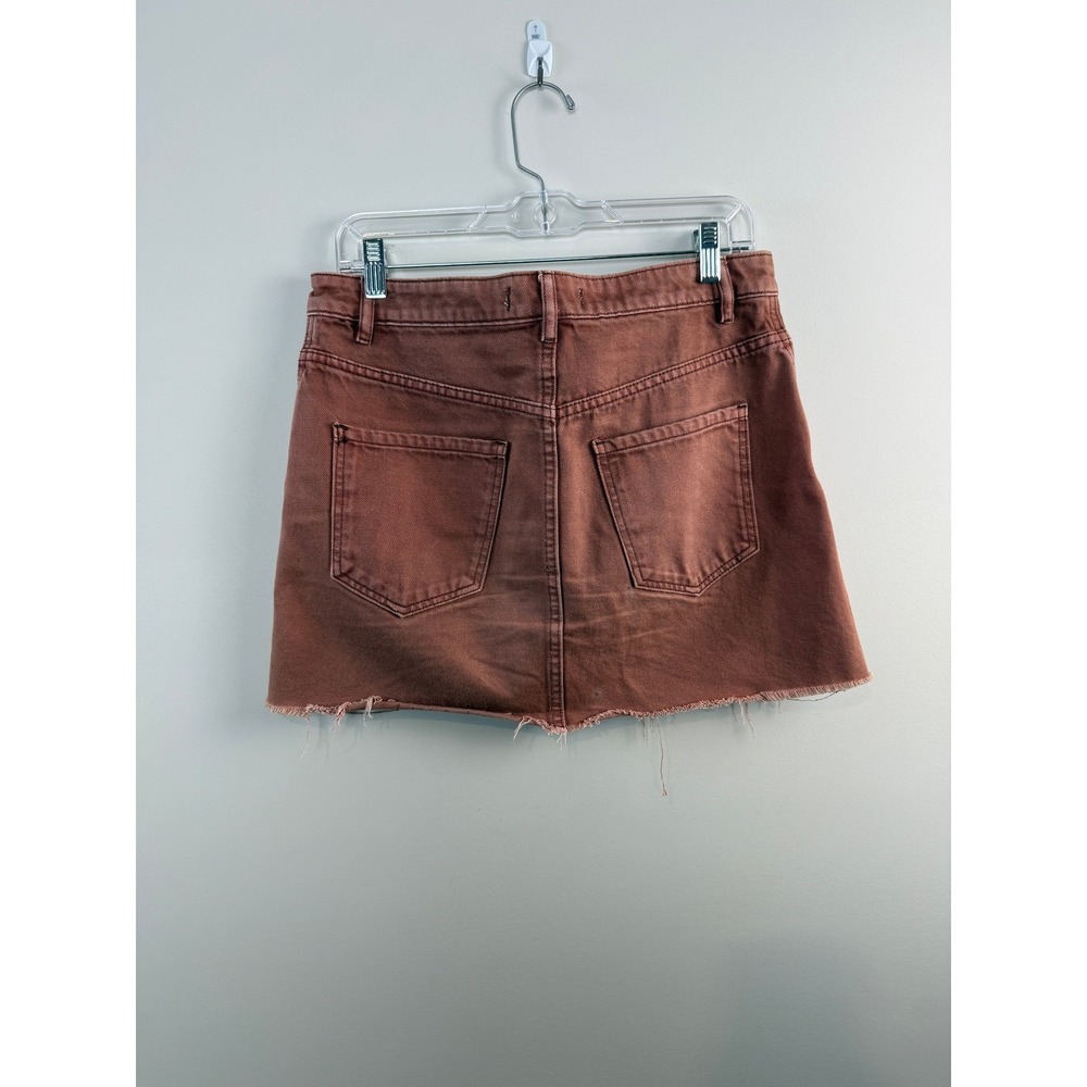 We The Free Denim Mini Skirt Women's 28W (Size 4) Rust Red Raw Hem Zip Front - Picture 2 of 7